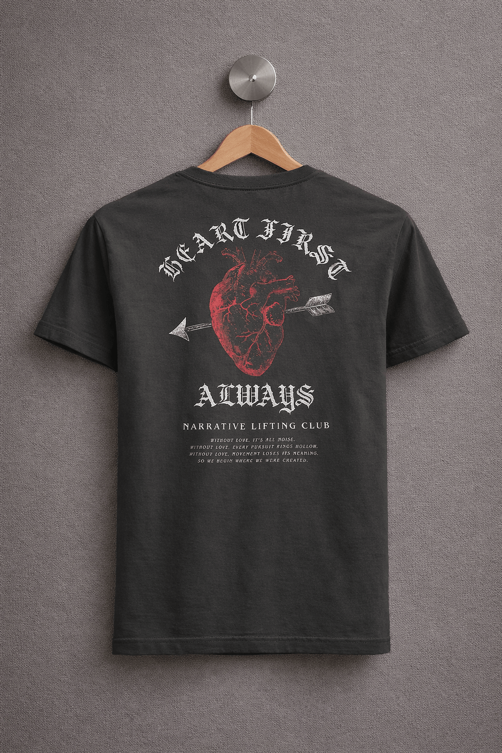 CHARCOAL GREY HEART FIRST T - SHIRT - NARRATIVE