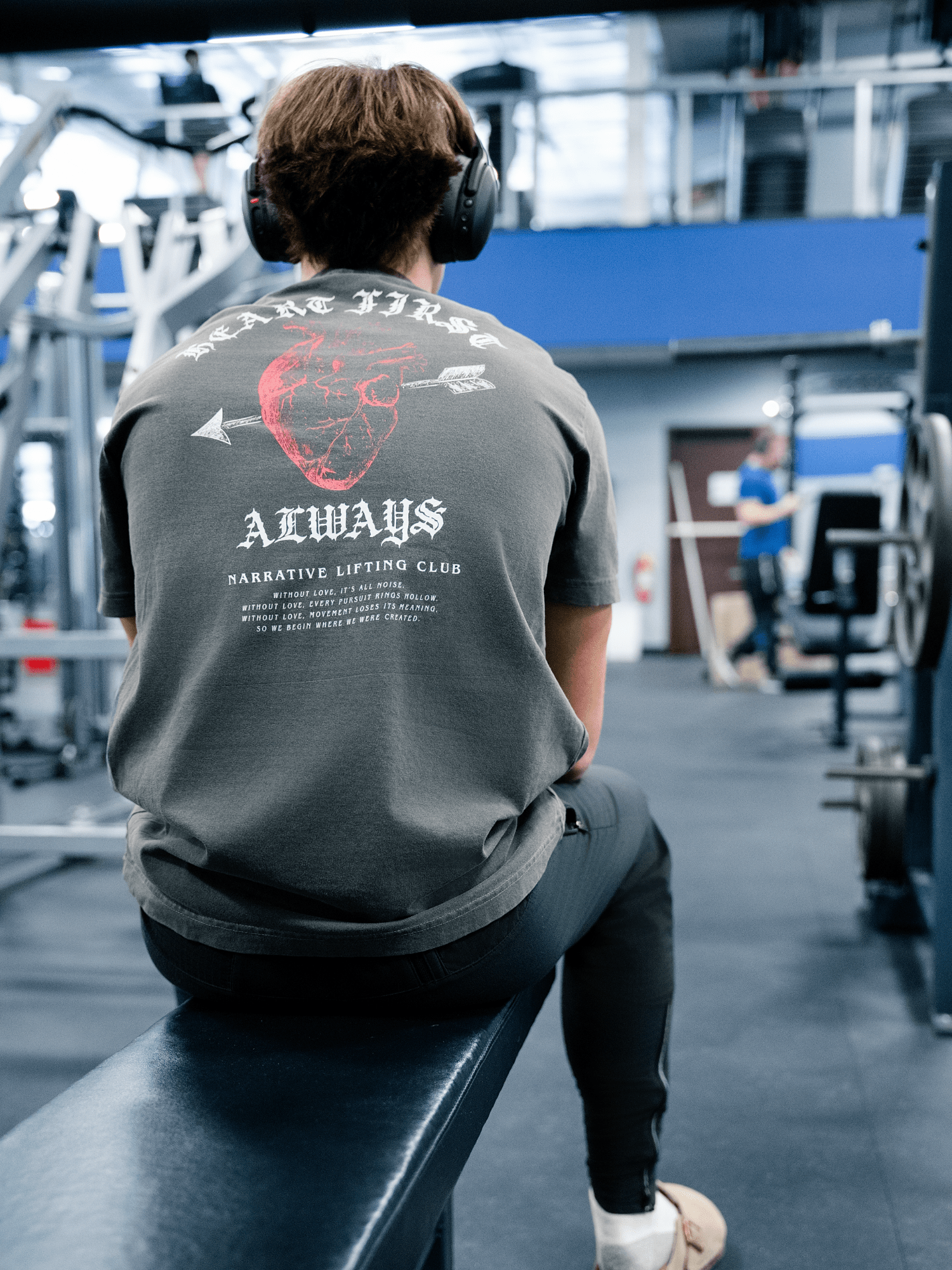 CHARCOAL GREY HEART FIRST T - SHIRT - NARRATIVE